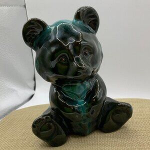 Blue Mountain Vintage Green Drip Glaze Pottery Bear Sitting Down Sculpture